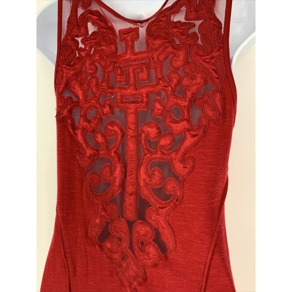 Free People Red Sexy Lace Bodycon Mini Dress Sleeveless Embroidered Sz XS - Picture 4 of 9